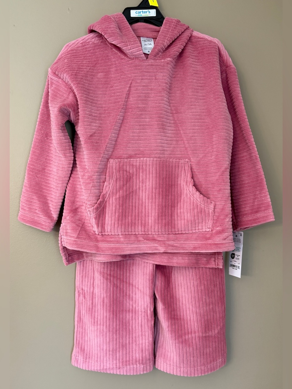 2) NWT 3T Girls Outfits -Carter's Pink Corduroy Hoodie/Pants & Garanimals Dress